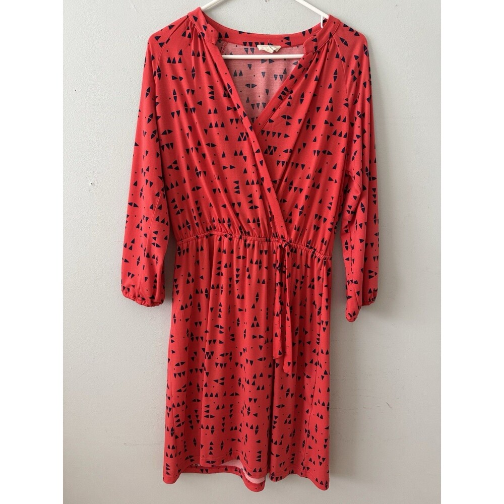 Maison Jules Women's Red Geometric Print Wrap Dress Size Medium